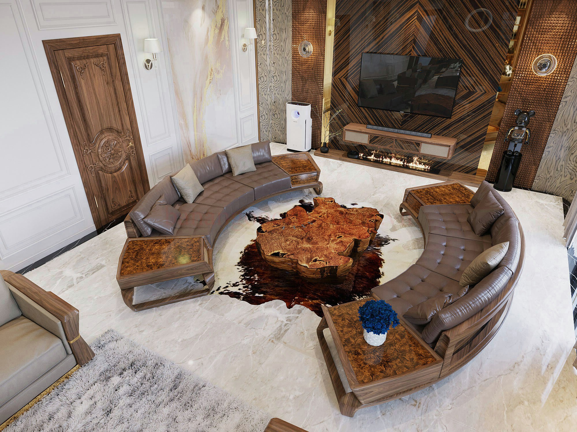 Sofa gỗ đẹp với thiết kế tinh tế trong không gian phòng khách