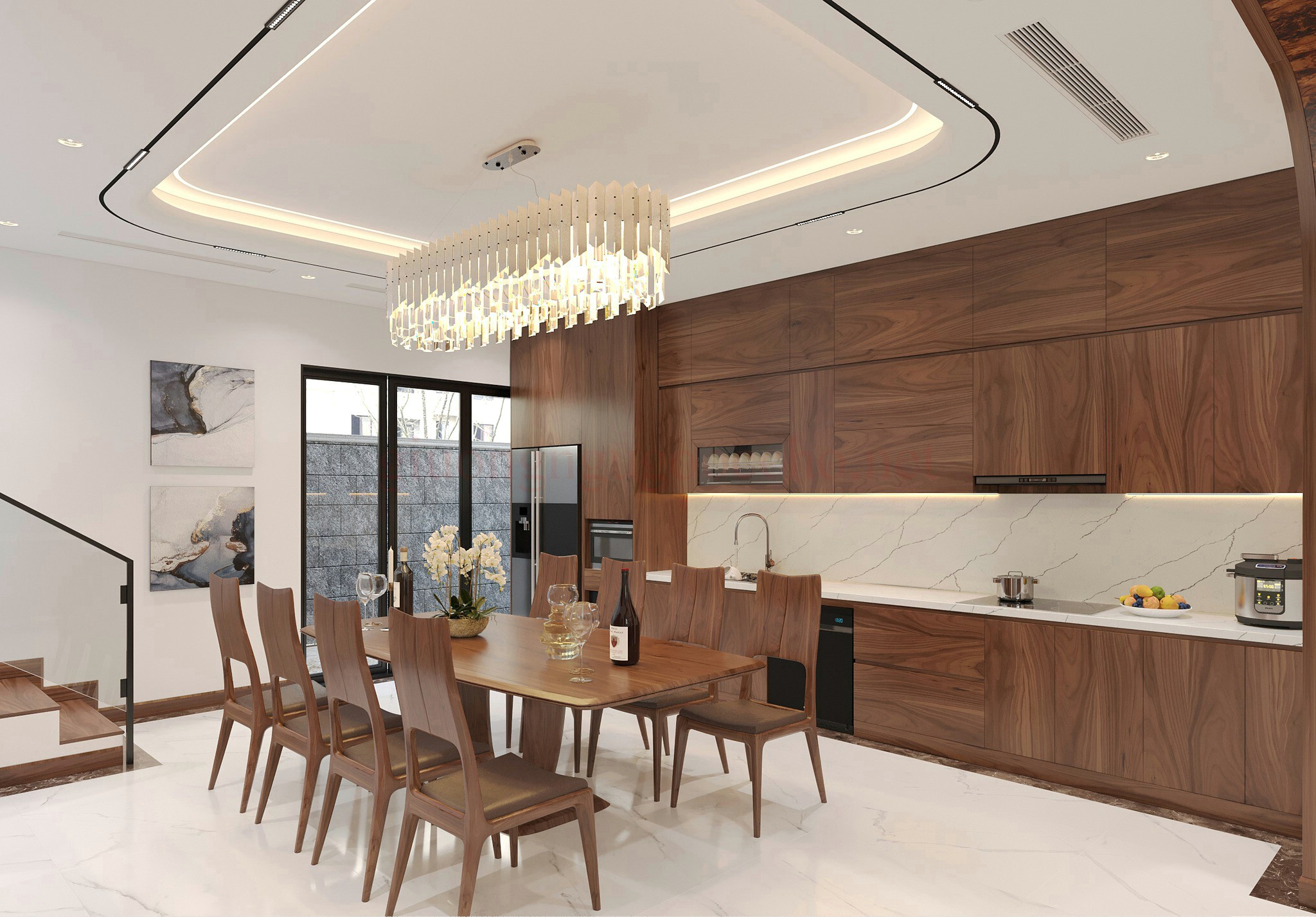 Tủ bếp gỗ óc chó cao cấp