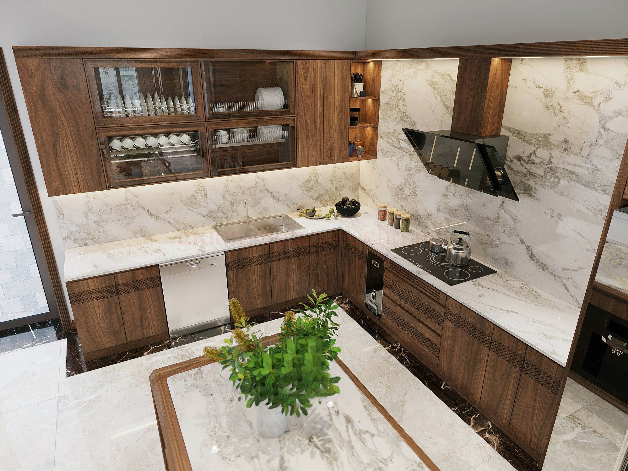 Tủ bếp phong cách tối giản